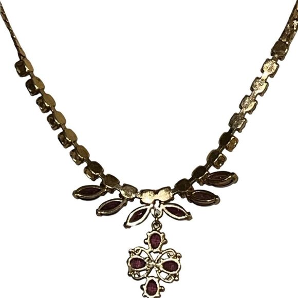 Vintage Prong Set Ruby Stone Dangle Gold Tone Women’s Necklace Estate Jewelry - Picture 9 of 11